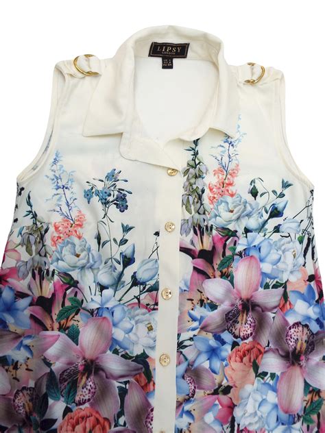 L1PSY - - L1PSY IVORY Sleeveless Floral Print Longline Blouse - Size 6