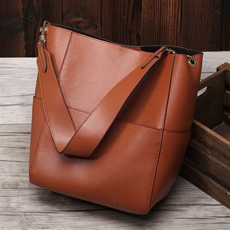 Large Tote Bag For Women Real Genuine Leather Bucket Handbags Female