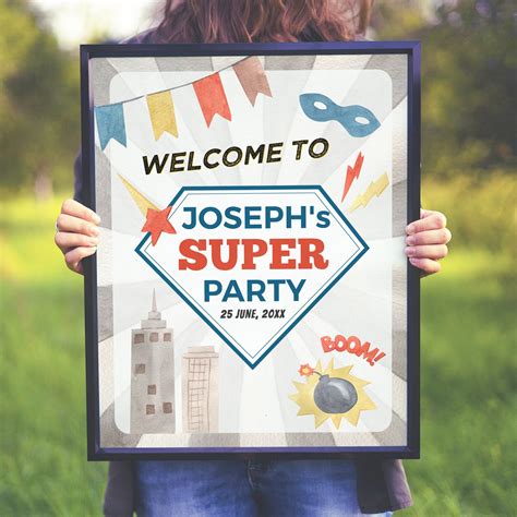 Editable Superhero Birthday Welcome Sign Superhero Party Welcome Sign