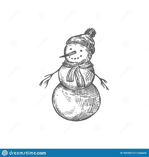 Hand Drawn Christmas Snowman Vector Illustration Abstract Rustic