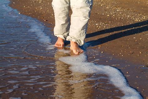 Barefoot Man Walking On The Waves Of The Surf Stock Image Image Of