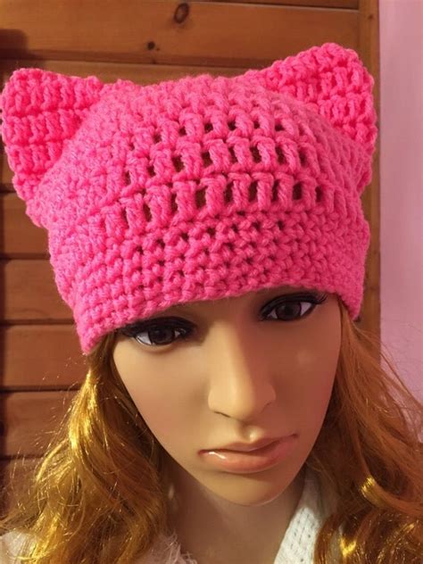 Items Similar To Pink Pussy Hat Cat Ears Hat Winter Cat Hat Pink Cat Hat Women Crochet Pussy