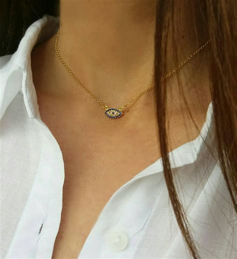 Evil Eye Necklace Dainty Blue 14k Gold Filled Necklace Greek Etsy