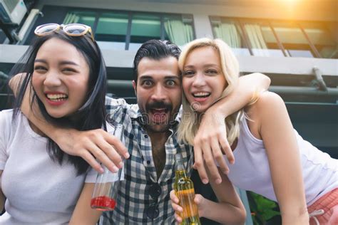 Group Of Friends Having Party Handsome Man Hug Friend Or Beautiful