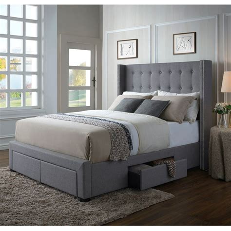 Dg Casa Savoy Tufted Upholstered Wingback Panel Storage Bed Frame King