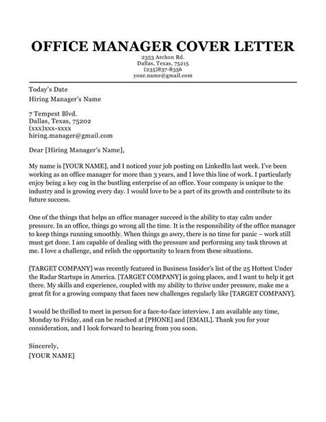 Sample Cover Letter Manager Position Primary Pictures Best