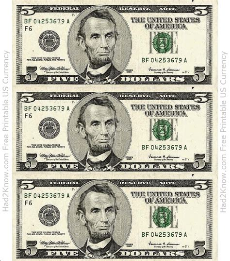 five dollar bill template front download printable pdf