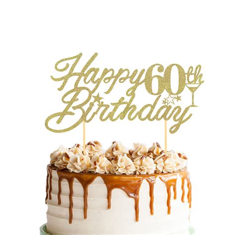 Buy Gold Glitter Happy 60th Birthday Cake Topper, 60th Birthday Cake