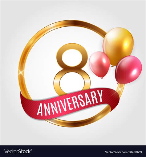 Template Gold Logo 8 Years Anniversary With Ribbon