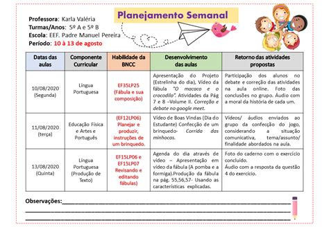 Plano De Aula Semanal Para Maternal Modisedu