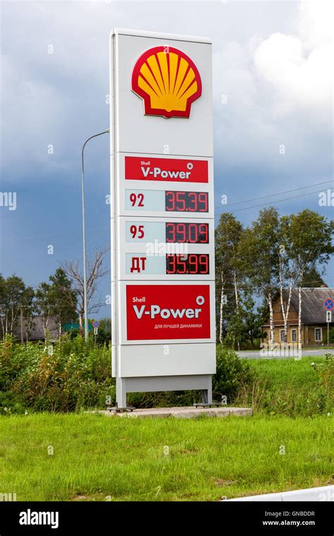 Guide Sign Indicated The Price Of The Fuel On The Gas Station Shell