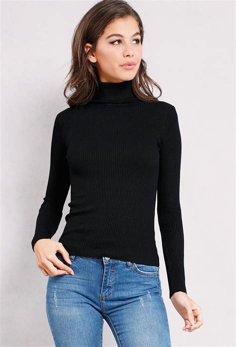 Ribbed Knit Turtleneck Sweater Shop At Papaya Clothing