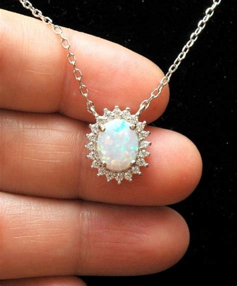 White Opal Necklace Opal Jewelry Cz Diamond Sterling Silver Necklace