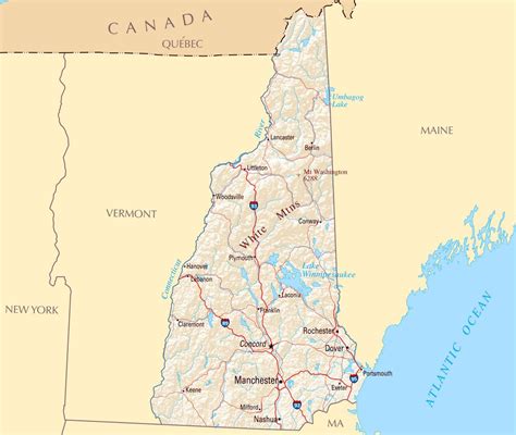 Large Map Of New Hampshire State With Roads Highways Relief And Major