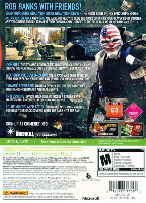 Payday 2 2013 Xbox 360 Box Cover Art Mobygames