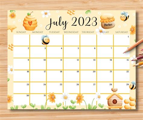 Editable July 2023 Calendar 4th July Independence Day Etsy