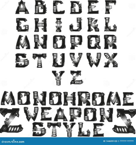 Monochrome Font In Weapon Style Stock Vector Illustration Of Text