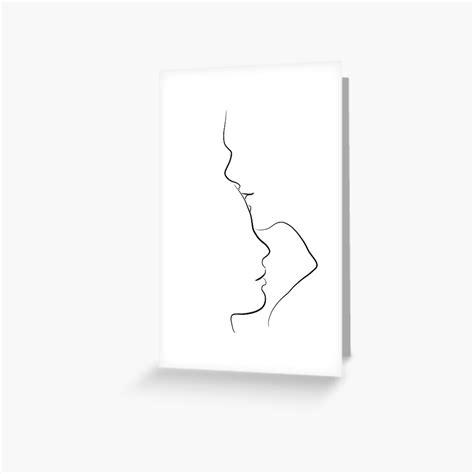 Forehead Kiss Line Art Drawing In Black And White Greeting Card By