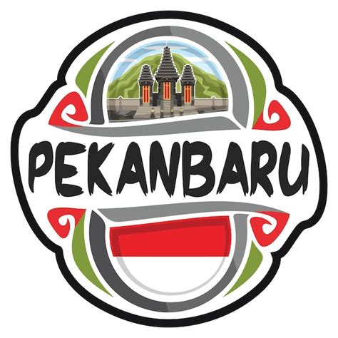 Premium Vector Pekanbaru Indonesia Flag Travel Souvenir Sticker Skyline Landmark Logo Badge