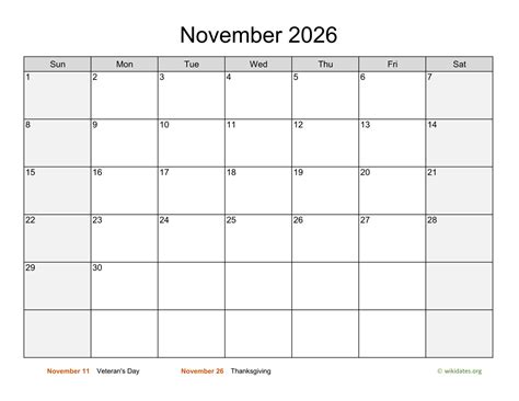 November 2026 Calendar With Weekend Shaded