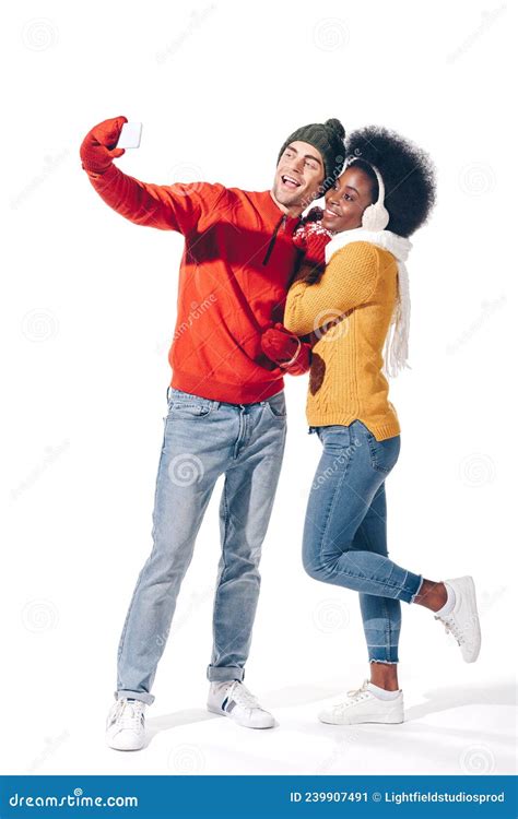 Beautiful Interracial Couple Taking Selfie On Stock Image Image Of Closeness Beautiful 239907491
