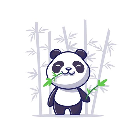 Cute Panda Eat Bamboo Cartoon Icon Illustration Animal Icon Concept