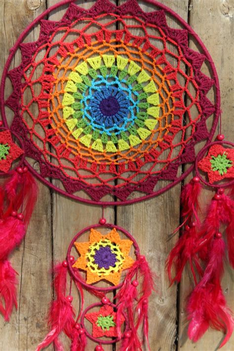 Large Rainbow Crochet Dream Catcher Etsy In 2021 Rainbow Crochet