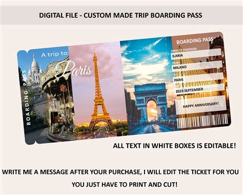 Paris Gift Ticket Paris Trip Boarding Pass Paris Digital File Paris