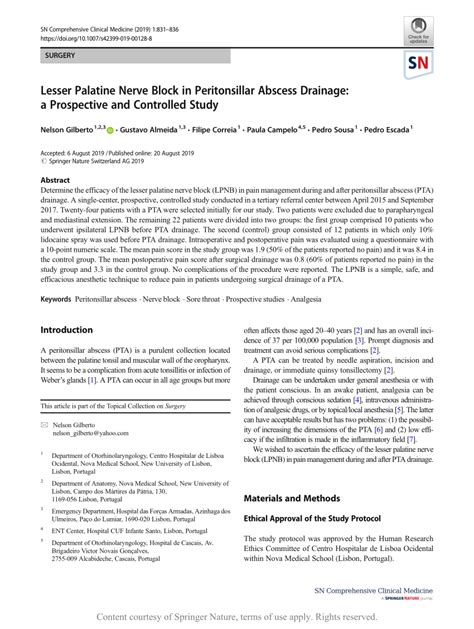 Lesser Palatine Nerve Block In Peritonsillar Abscess Drainage A