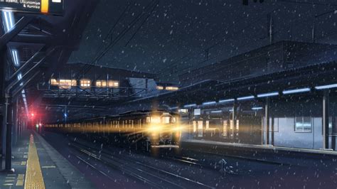 Wallpaper Anime Winter Lights Train Station Snow Night 5