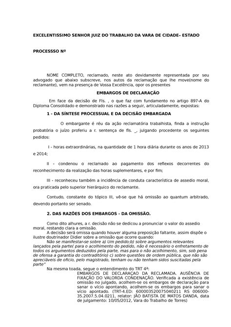 Embargos De Declaração De Decisão Interlocutória