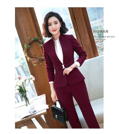 2019 Womens Formal Elegant Blazer And Trousers 2 Piece Suits Work Wear