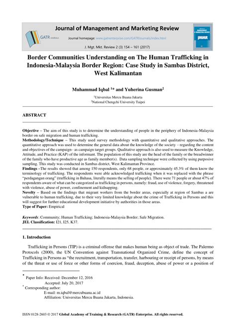 Human trafficking, is defined by the united nations office on drugs and crime (unodc) in their protocol to prevent, suppress and punish trafficking in with or without their consent.20 countries such as thailand, myanmar, malaysia, philippines, cambodia and indonesia all have their own. (PDF) Journal of Management and Marketing Review Border ...