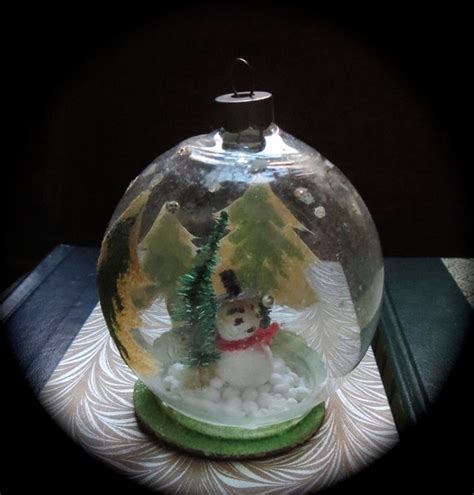 Vintage Clear Glass Christmas Tree Ornament Diorama Spun