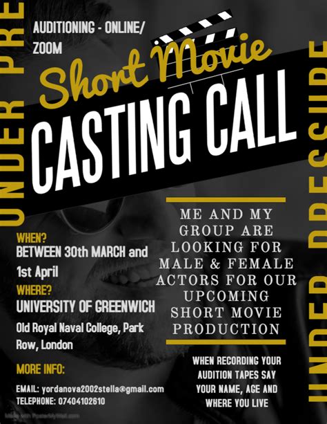 Casting Student Film “under Pressure” In London University Of