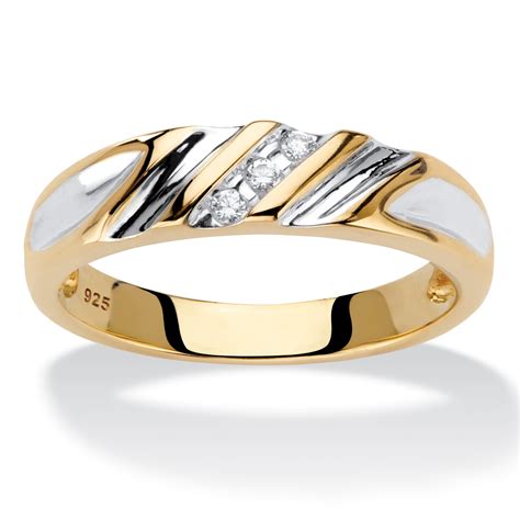 Men S Diamond Accent Two Tone Diagonal Grooved Wedding Band In K Gold