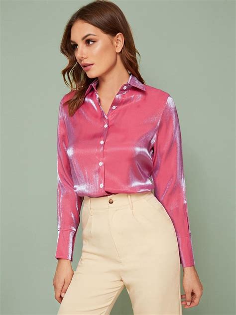 add a touch of romance to your look in this soft silky blouse crafted from a rich satiny finish
