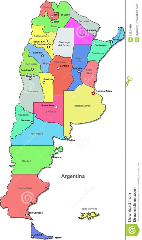 Las provincias argentinas se autogobiernan, redactan sus propias constituciones y tienen poderes ejecutivo, legislativo y judicial propios, incluyendo sus propias fuerzas de seguridad. Mapa De Argentina Foto de Stock - Imagem: 13234980