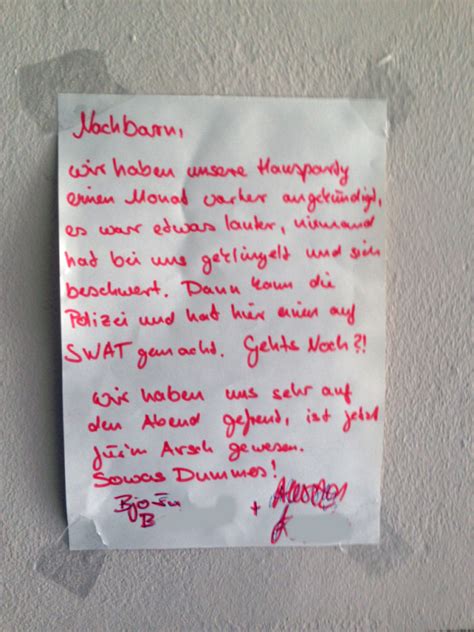Wurfzettel an nachbarn wegen feier : Hausparty in Berlin