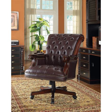 Leather Traditional Executive Home Office Chair Dark Brown Walmart