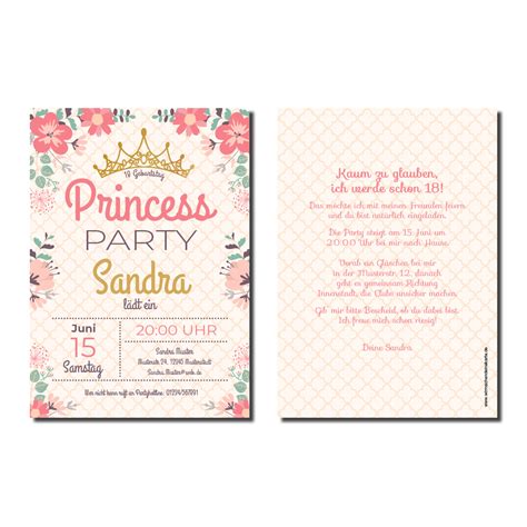 Eine schöne einladungskarte zum geburtstag wird durch einen ansprechenden text aufgewertet und ihre gäste werden die einladung . Einladung Einladungskarte 18. Geburtstag Princess ...