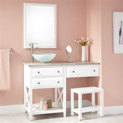 Rustic bathroom vanities are an attractive option for people who like unique bathroom designs. 48" Glympton Vessel Sink Vanity with Makeup Area - White | Vessel sink vanity, Bathroom sink ...