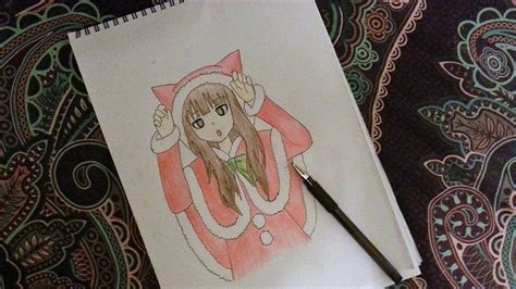 How To Draw A Cute Anime Girl In A Cat Santa Costume