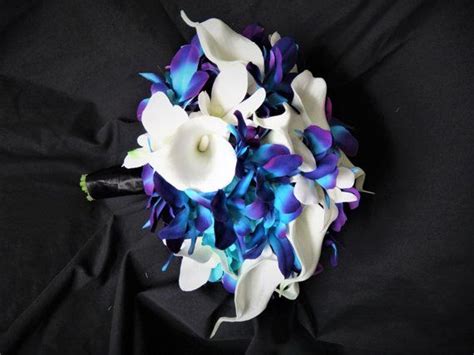 galaxy orchid bridal bouquet calla lily turquoise purple etsy orchid bridal bouquets bridal
