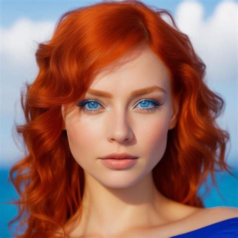 premium ai image a woman with bright red hair and blue eyes looks into the camera