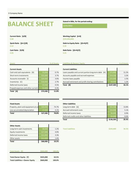 Easy Balance Sheet Template