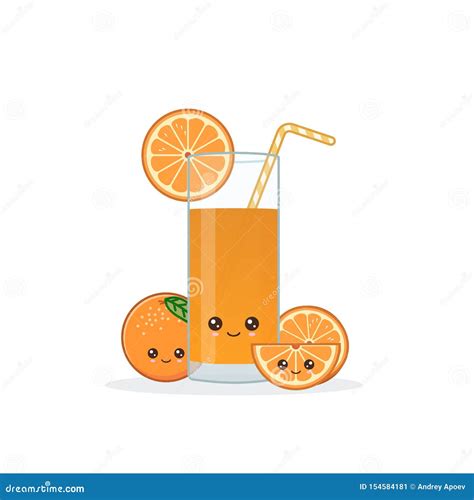 Cute Kawai Smiling Cartoon Orange Juice Vector Stock Vector