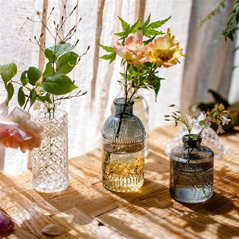 小型复古玻璃器皿 欧式花瓶花器 透明干花插花水培客厅装饰摆件 花花优选