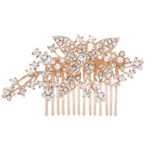 Bella Fashion Rose Gold Tone Flower Bridal Hair Comb Austrian Crystal Head Piece For Women