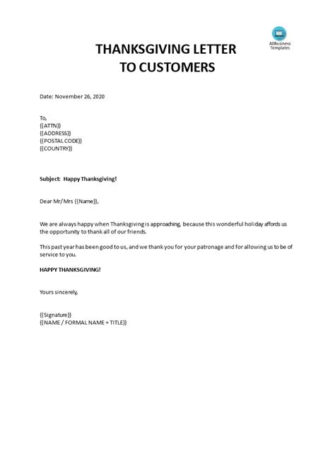 Kostenloses Happy Thanksgiving Letter Template